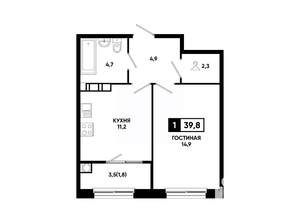 1-к квартира, вторичка, 40м2, 3/14 этаж