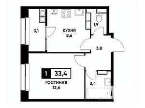 1-к квартира, вторичка, 33м2, 19/20 этаж