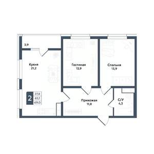 2-к квартира, вторичка, 69м2, 14/20 этаж