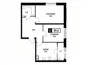 2-к квартира, вторичка, 59м2, 10/16 этаж