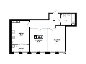 2-к квартира, вторичка, 59м2, 12/24 этаж