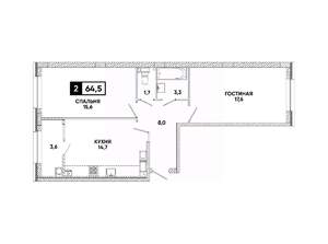 2-к квартира, вторичка, 65м2, 12/16 этаж