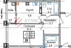 1-к квартира, вторичка, 38м2, 5/8 этаж