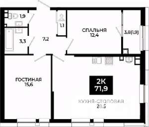 1-к квартира, вторичка, 72м2, 10/24 этаж