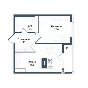 1-к квартира, вторичка, 41м2, 14/20 этаж