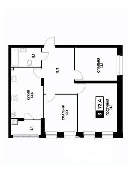 3-к квартира, вторичка, 72м2, 1/24 этаж