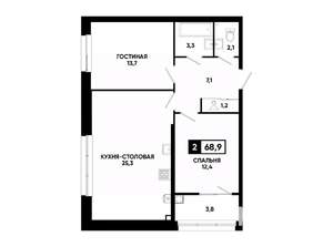 1-к квартира, вторичка, 69м2, 2/24 этаж