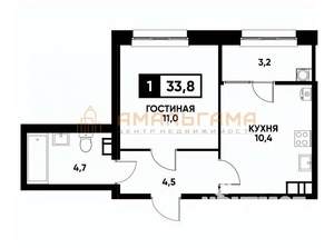 1-к квартира, вторичка, 34м2, 7/16 этаж