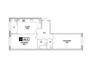 2-к квартира, вторичка, 62м2, 4/16 этаж