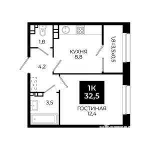 1-к квартира, вторичка, 33м2, 7/24 этаж