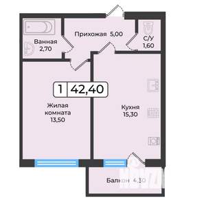 1-к квартира, вторичка, 42м2, 5/5 этаж