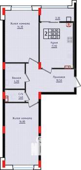 2-к квартира, строящийся дом, 62м2, 4/10 этаж