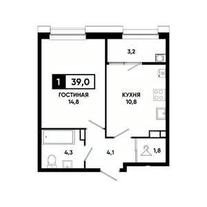1-к квартира, вторичка, 39м2, 5/20 этаж