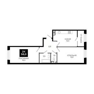 2-к квартира, вторичка, 58м2, 4/24 этаж
