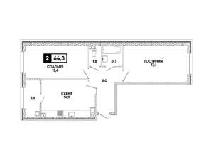 2-к квартира, вторичка, 65м2, 6/16 этаж