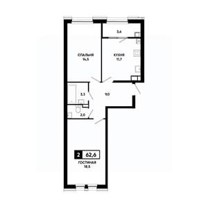 2-к квартира, вторичка, 63м2, 8/16 этаж