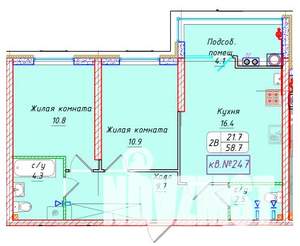 2-к квартира, вторичка, 59м2, 2/22 этаж