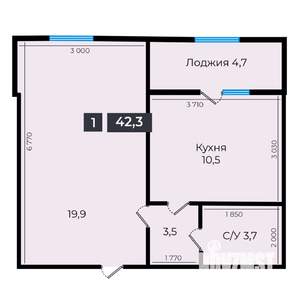 1-к квартира, строящийся дом, 42м2, 15/16 этаж