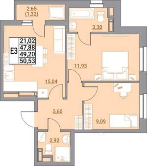 2-к квартира, вторичка, 51м2, 6/21 этаж