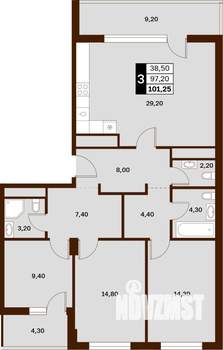 3-к квартира, строящийся дом, 101м2, 9/14 этаж