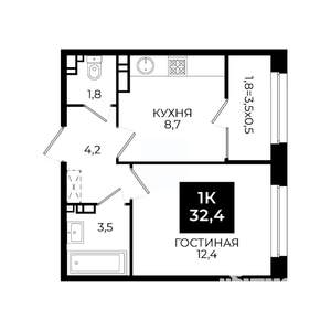 1-к квартира, вторичка, 32м2, 15/24 этаж