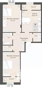 2-к квартира, вторичка, 85м2, 2/14 этаж