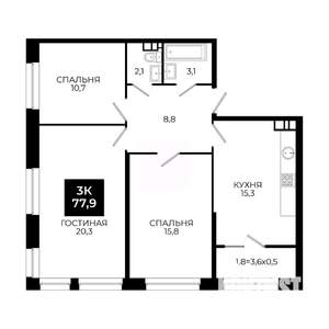 3-к квартира, вторичка, 78м2, 7/24 этаж