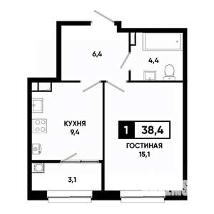 1-к квартира, строящийся дом, 38м2, 9/19 этаж