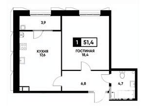 1-к квартира, вторичка, 51м2, 9/18 этаж