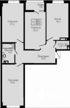 3-к квартира, сданный дом, 90м2, 10/16 этаж