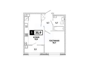 1-к квартира, вторичка, 36м2, 4/16 этаж