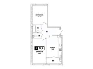 2-к квартира, вторичка, 60м2, 6/8 этаж