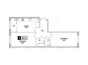 2-к квартира, вторичка, 62м2, 10/16 этаж