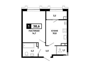1-к квартира, вторичка, 39м2, 15/21 этаж