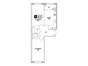 2-к квартира, вторичка, 62м2, 15/16 этаж