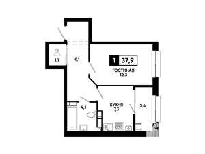 1-к квартира, вторичка, 38м2, 13/16 этаж