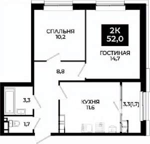 2-к квартира, вторичка, 52м2, 16/24 этаж