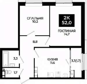2-к квартира, вторичка, 52м2, 19/24 этаж