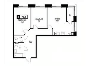 2-к квартира, вторичка, 72м2, 11/22 этаж