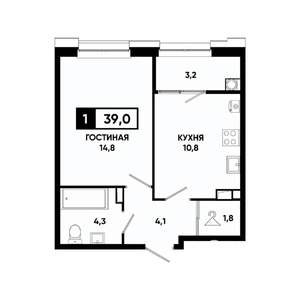 1-к квартира, вторичка, 39м2, 9/20 этаж