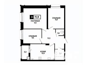 3-к квартира, вторичка, 72м2, 2/24 этаж