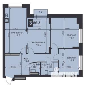 3-к квартира, строящийся дом, 86м2, 8/9 этаж