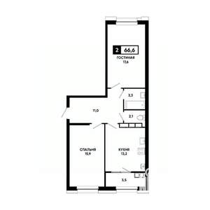 2-к квартира, вторичка, 67м2, 20/20 этаж