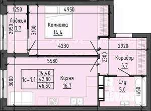 1-к квартира, вторичка, 46м2, 2/25 этаж