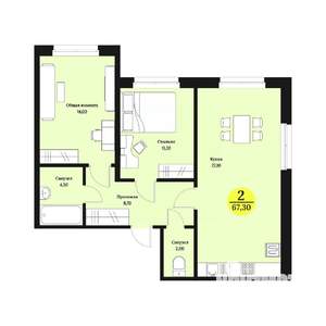 2-к квартира, строящийся дом, 67м2, 1/12 этаж