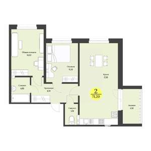 2-к квартира, вторичка, 71м2, 8/12 этаж