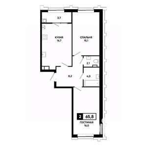 2-к квартира, строящийся дом, 66м2, 8/21 этаж