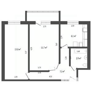 2-к квартира, вторичка, 47м2, 4/5 этаж