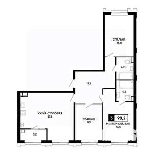 3-к квартира, вторичка, 98м2, 9/21 этаж