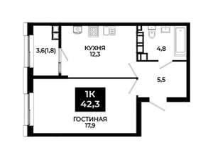 1-к квартира, вторичка, 42м2, 15/24 этаж